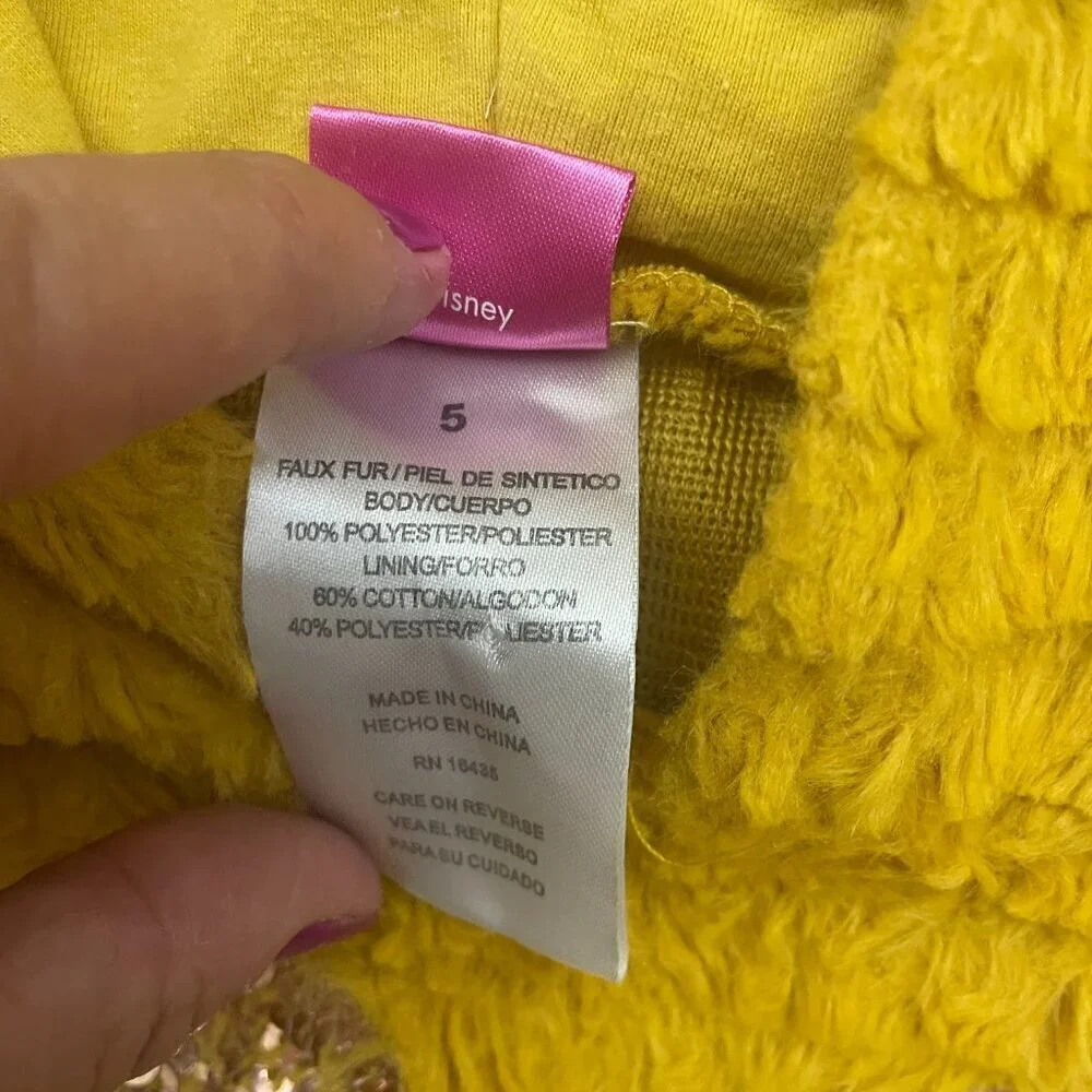 Disney Jr. Minnie Mouse Girls Yellow Gold sequin Hoodie with Pink Bow 5 Parks
